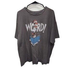 Genuine True Vintage LA Dr Seuss Cat In The Hat Gray Graphic T Shirt XXL Cotton